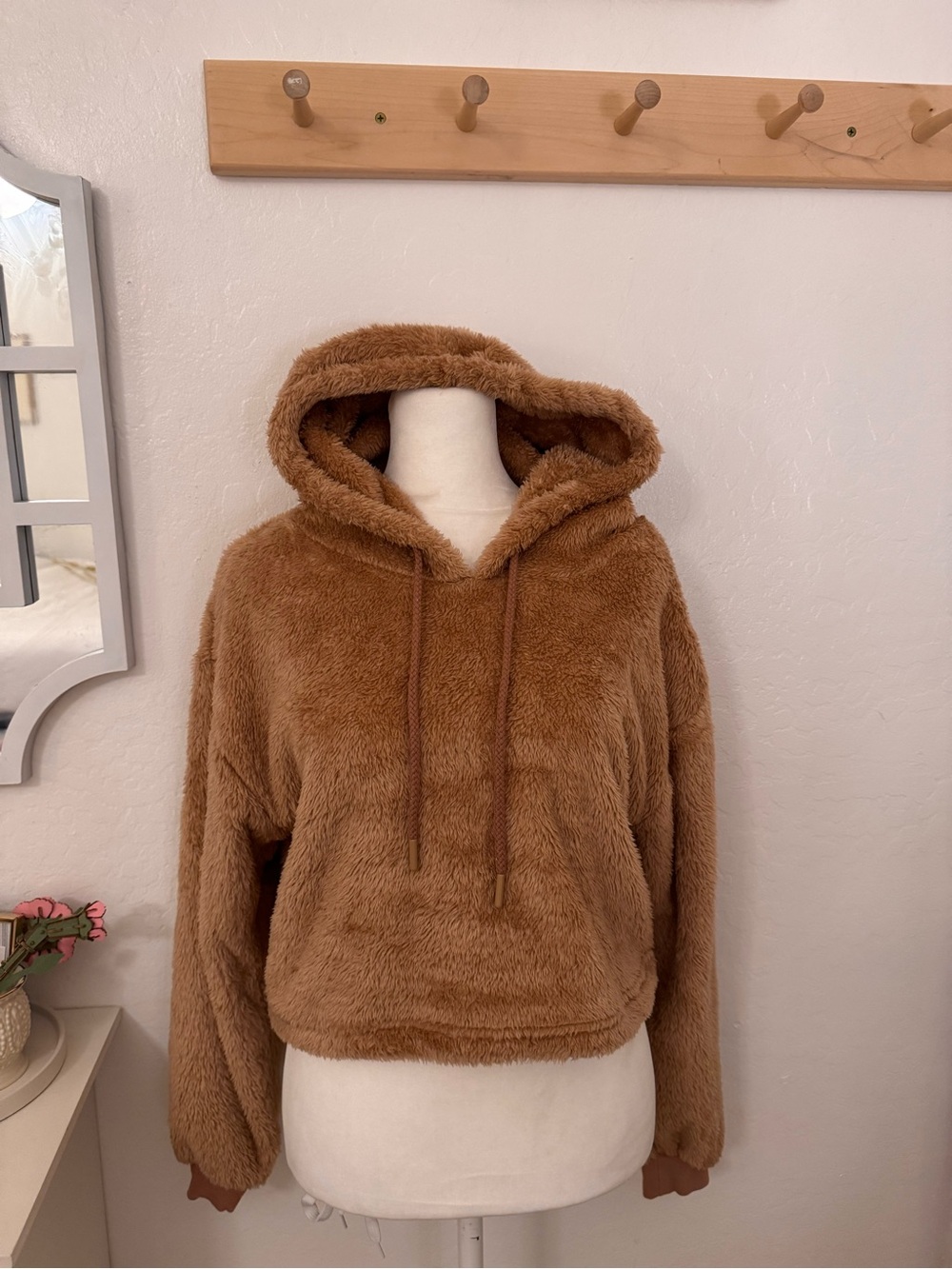 Forever 21 Sherpa Fleece Hooded Jacket Mid Length - Brown - Size Small